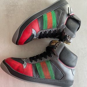 NEW Authentic Gucci Hightop black sneakers Mens 7.5 Distressed style